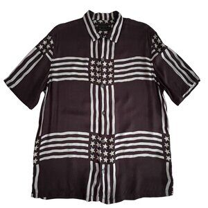 AllSaints Union Button Up Shirt Mens M SS Americana Stars‎ Stripes Flag Black